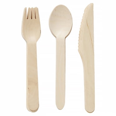 AMERTEER wood spoon 12Pcs Wooden Disposable Cutlery Set Spoons Knives Forks Party Utensil Supplies
