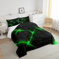 thumbnail image 2 of YST Geometry Comforter Set Queen Size,3D Modern Abstract Square Grid Bedding for Children Adult,Green Neon Light Geometric Stereoscopic Soft Bed Comforter Room Decor, 2 Pillowcases, 2 of 5