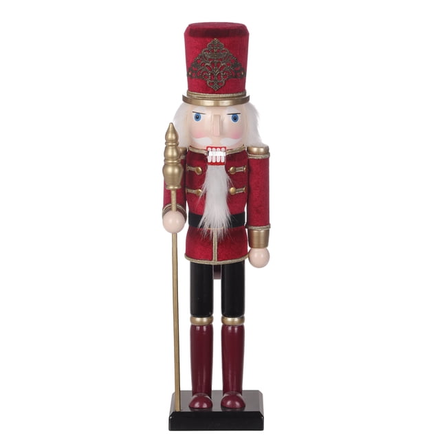 HOLIDAY TIME 15 Inch Burgundy Wooden Nutcracker Christmas Decor