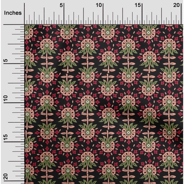 oneOone Cotton Flex Fabric Leaves & Floral Block Decor Fabric Printed BTY 40 Inch Wide