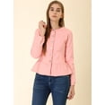 thumbnail image 4 of INSPIRE CHIC Women's Round Neck Collarless Button Down Peplum Denim Jacket, 4 of 6