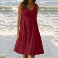 thumbnail image 4 of B91xZ Robe Fleurie pour Femmes Grande Taille Col Montant à Nouer Sans Manches Taille Haute Ligne A à Volants Robe Décontractée, Bordeaux m, 4 of 4