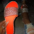 thumbnail image 4 of Womens Flat Sandals Rhinestone Clear Strap Open Toe Colorful Blingbling Non Slip Lightweight Breathable Summer Beach Sandals Orange, 4 of 5