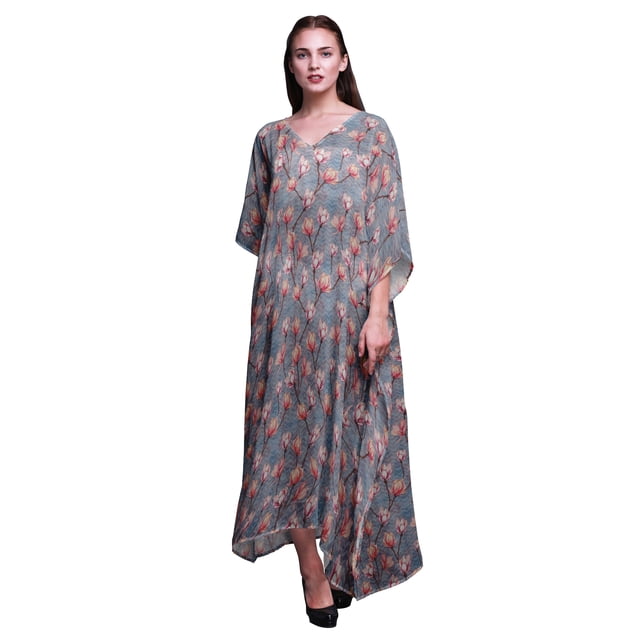 Bimba Robe Longue Caftan Maxi à Fleurs, Sortie de Plage, Maillot de Bain, Couvre-Maillot, Kaftan pour Femmes-P-L