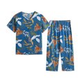 thumbnail image 1 of Tnhcen Ensemble de Pyjama d'Été pour Femmes en Lin 2 Pcs / Haut à Manches Courtes Boutonné Col Rond Imprimé Rétro + Pantalon Taille Élastique / TG-4TG, 1 of 3