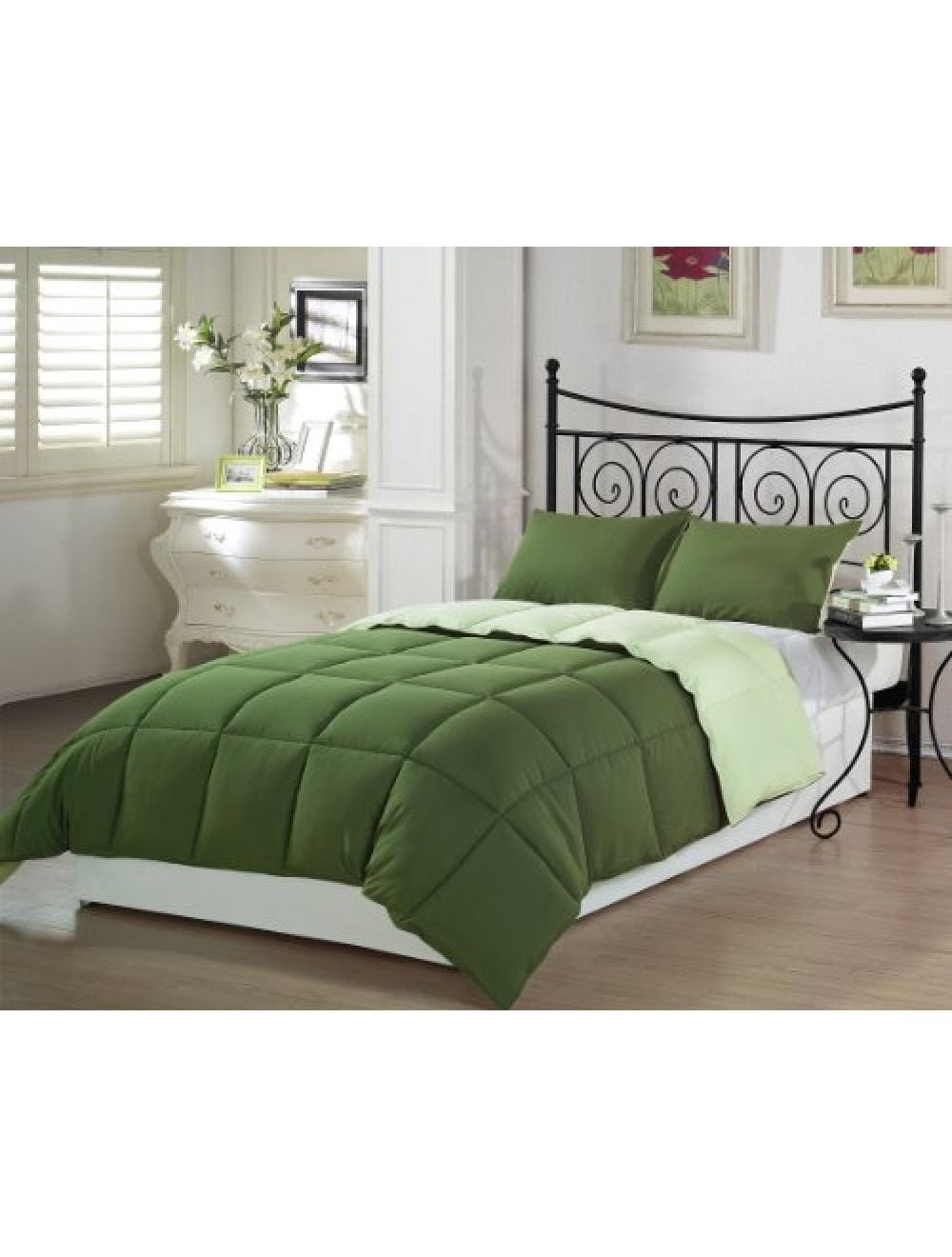 TWIN size 72"x90" Microfibre Hypoallergenic Synthetic Comforters color GREEN (2 Tone) 1/ Pack