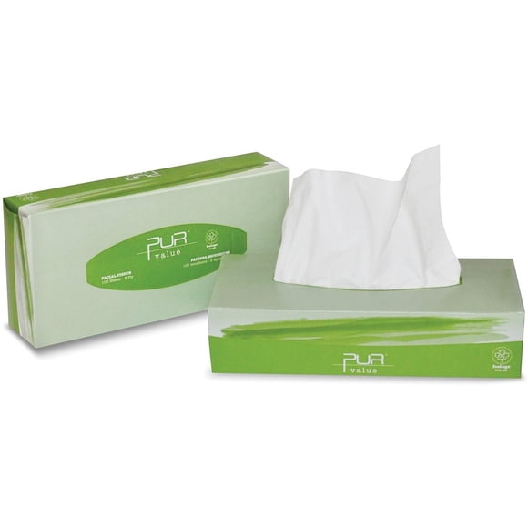 Pur Value 102543 Mouchoirs pour le Visage, 2 Épaisseurs, Blanc, 100 Feuilles par Boîte, 1 Caisse de 30 Boîtes