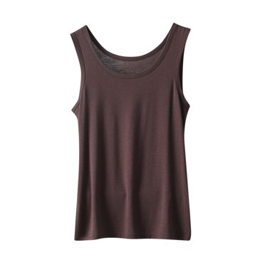 lcziwo Camisole for Women with Built in Bra Solid Adjustable Spaghetti Strap Shelf Bra Tank Tops Basic Stretch Undershirts,Coffee,M