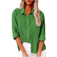 thumbnail image 1 of Womens Cotton Button Down Shirt Casual Long Sleeve Loose Fit Collared Linen Work Blouse Tops with Pocket, 1 of 8