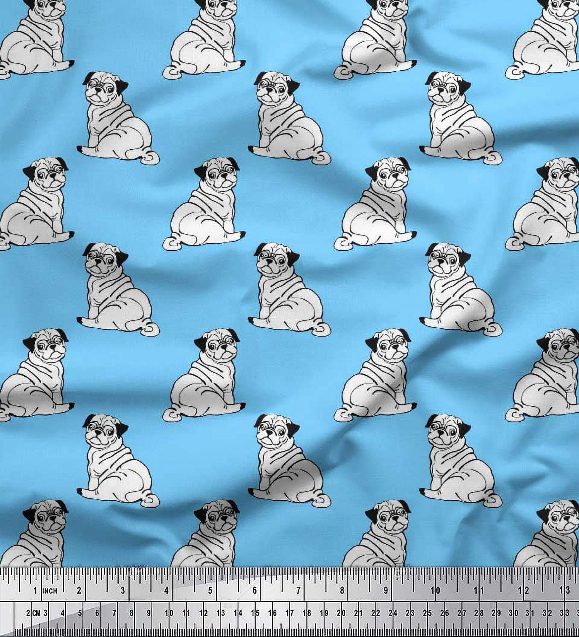 Soimoi Rayon Crepe Fabric Pug Dog Print Sewing Fabric Yard 46 Inch Wide