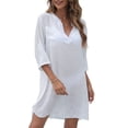 thumbnail image 1 of WIFORNT Robe de Plage pour Femme, Robe de Plage d'Été à Col en V, Couleur Unie, 1 of 9