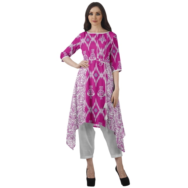 Moomaya Kurti 2 Pcs avec Pantalon pour Femmes Santoon Manches 3/4 Tenue de Fête Vêtements
