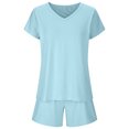 thumbnail image 4 of Birdeem Womens Summer Short Sleeve V-Neck Tops Shorts Comfortable Homewear Two-Piece Set, 4 of 8