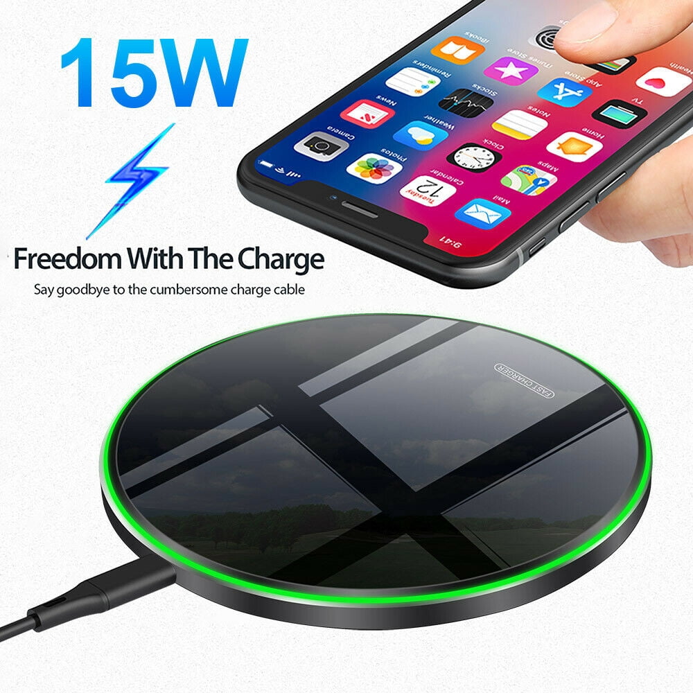 Wireless Charger Qi 15W Max Fast Wireless Charging Pad Compatible with Samsung S21/S20/fe/Ultra/Note20/Pixel 5/LG/Google/Nokia/Xiaomi, iPhone12/11, and More(15W) - Black