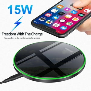 Chargeur sans fil Qi 15W Max Fast Wireless Charging Pad Compatible avec Samsung S21/S20/fe/Ultra/Note20/Pixel 5/LG/Google/Nokia/Xiaomi, iPhone12/11, et plus(15W) - noir
