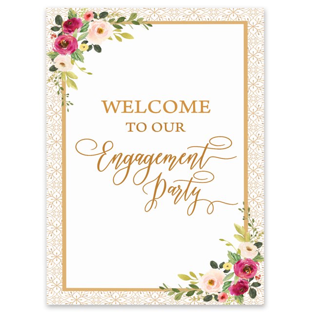 Darling Souvenir MADE WITH LOVE Watercolor Flower With Border,WelcomeSignLarge Decorative PosterWelcomeTo Our Engagement Poster For Easel Party Collection- 18x12