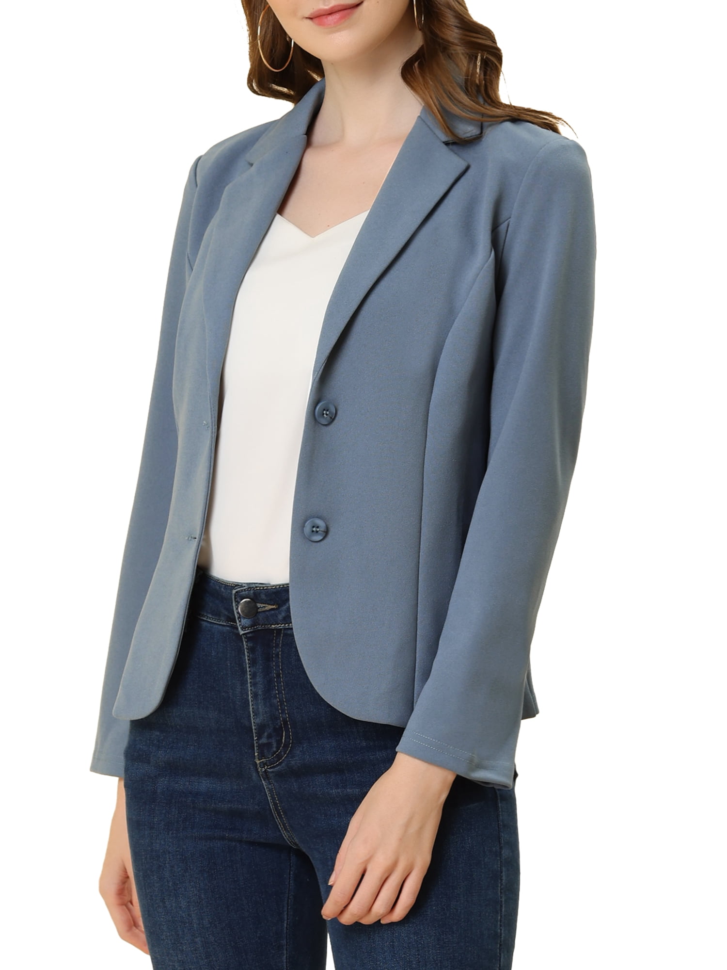 INSPIRE CHIC Blazer de Tailleur Extensible pour Femme à Col à Revers pour le Travail Gris Bleu m