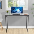thumbnail image 1 of Computer Desk 48'' Simple Desk with Adjustable Feet, Large Office Desk with Metal Legs, Modern Steel Frame Wood Study Desk for Home Office, Black, 1 of 7