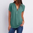 thumbnail image 1 of Hauts Western pour Femmes Été Chemises à Manches Courtes Fermeture Éclair Tunique Décontractée Col en V Blouse à Manches Roulables Hauts Hauts pour Femmes Chic Décontracté en Liquidation, 1 of 6