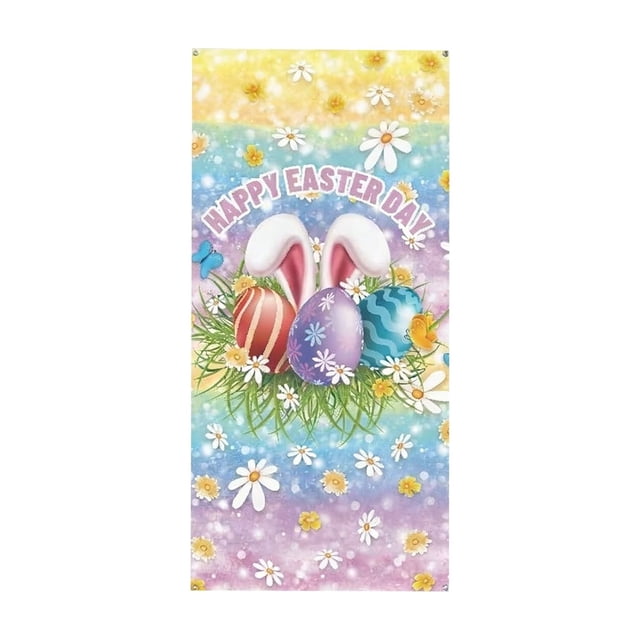 Fasiaou Rideau de Porte de Pâques avec Motifs à Thème de Fête pour Décoration de Fête Intérieure et Extérieure,C