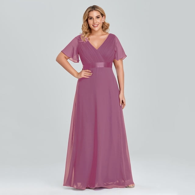 Robes de Soirée Grande Taille Longues Élégantes Ligne A Col en V Volants Mousseline Formelle Mariage Fête Robe de Soirée