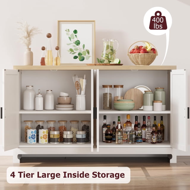 GloryStar Buffet Cabinet,Rattan Accent Storage Cabinet with 4 Doors and Shelf Entryway Home Decor