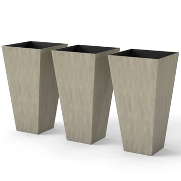 Outsunny 28" Tall Plastic Planters, Set of 3 Garden Flower Pots, Mixed Grey