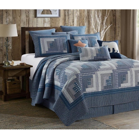 Spura Home 3-Piece Montana Cabin King Size Blue & Gray Quilt Set