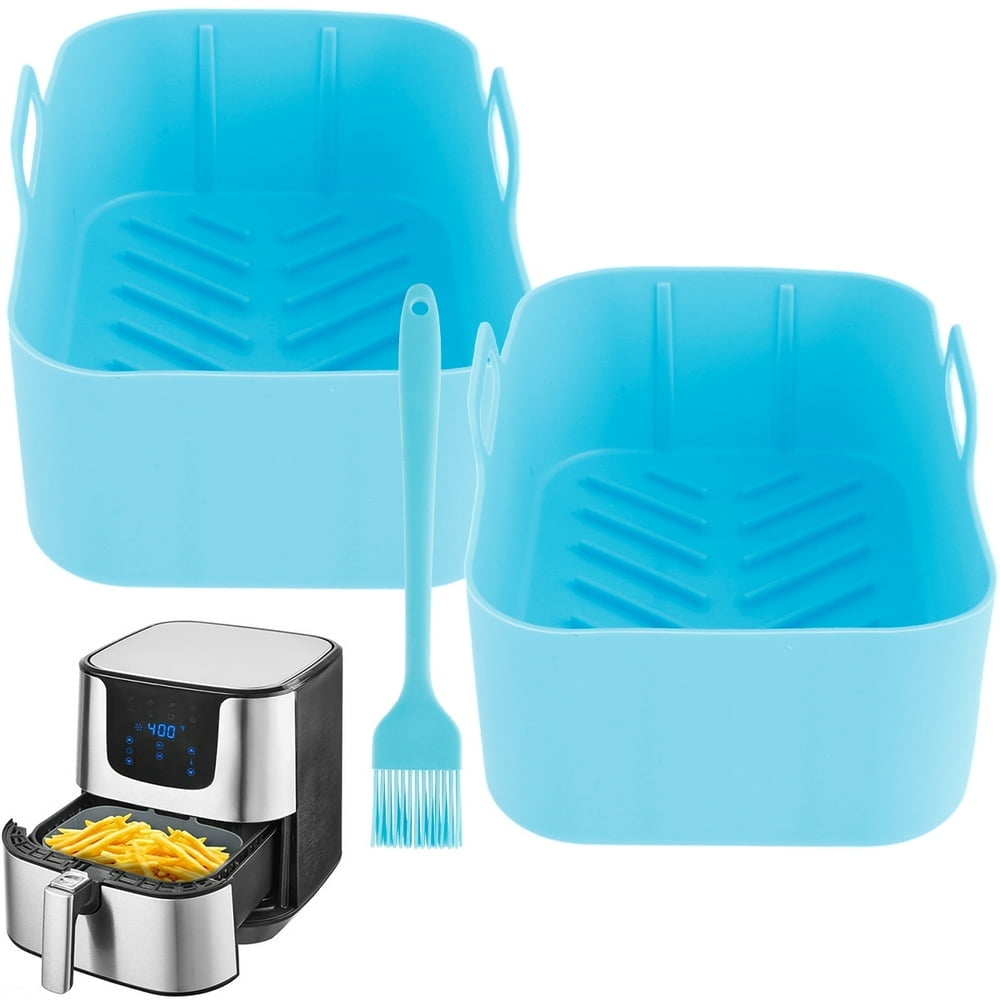 EASTIN 2PCS Air Fryer Silicone Pot Compatible with Ninja Dual Basket Air Fryers Reusable Air Fryer Liner with Handle Oil Brush Silicone Baking Mat for Air Fryer