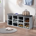 thumbnail image 3 of Gymax Banc d'Entrée Rembourré pour Rangement de Chaussures, Organisateur à 10 Cubes, Banc Réglable, Blanc, 3 of 10