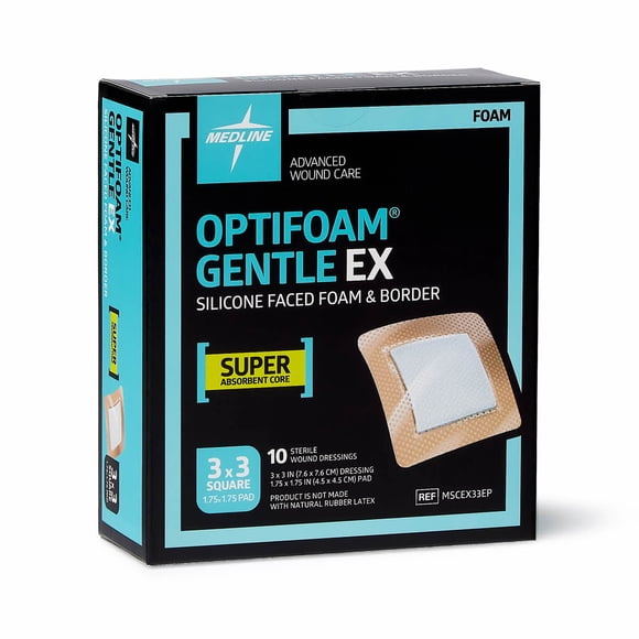 Medline Optifoam Pansement Adhésif Moussant Doux EX Bordé, 3 Pouces x 3 Pouces, Lot de 10