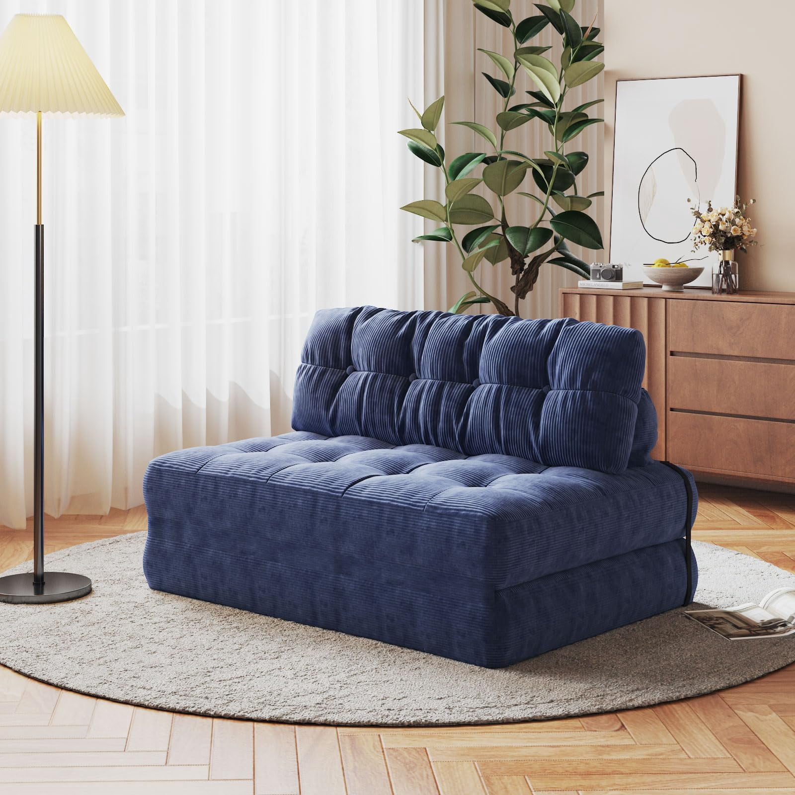 AKDSteel Folding Sofa Bed, Convertible Futon Sleeper Chair with Pillow and Foldable Mattress, Portable Floor Couch for Living Room