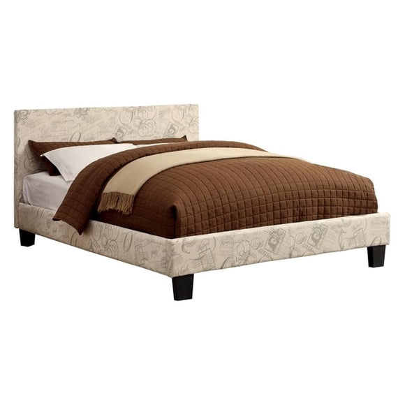 Furniture of America Ramone Fabric Queen Platform Bed in Beige