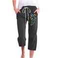 thumbnail image 1 of VEKDONE Pantalon Capri pour Femmes en Coton et Lin Imprimé Capri Noir P, 1 of 3