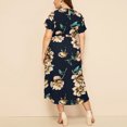 thumbnail image 3 of U.Vomade Robe pour Femme Grande Taille Été Plage Taille à Bande Robe à Manches Courtes Col Ras du Cou Oversize Robes Décontractées, 3 of 7