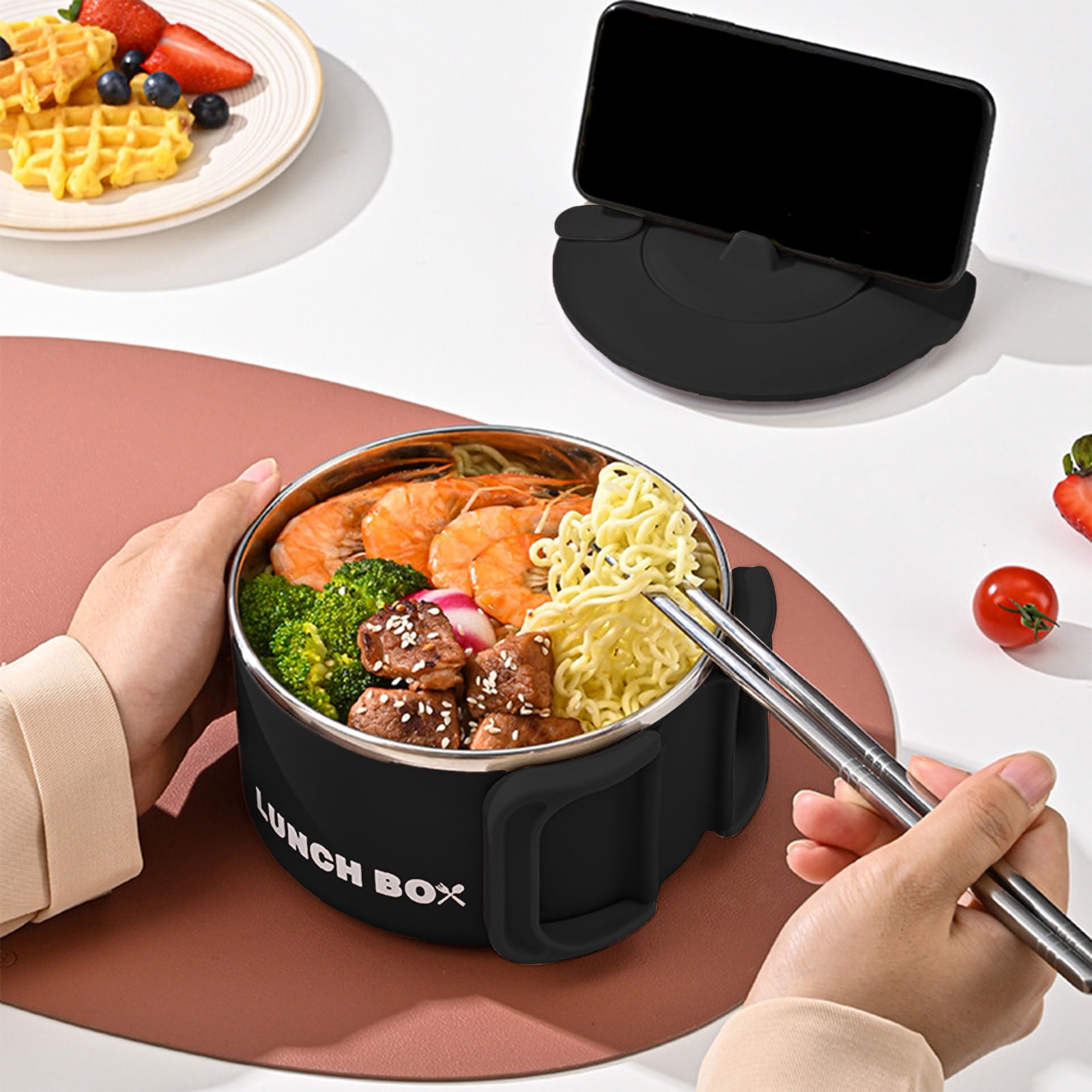 Ovzne Boîte à Lunch en Acier Inoxydable Bento pour Adultes et Étudiants Boîte à Lunch Réutilisable Conteneurs à Lunch Isolés avec Support de Téléphone en Liquidation
