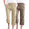 thumbnail image 1 of Timegard 2pc Capri Pants for Women Cotton Linen Elastic Waist Loose Lounge Crop Pants Pockets Solid Color, 1 of 7