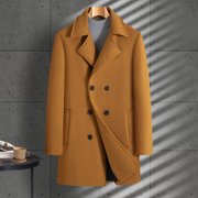 NTACZA Mens Fall Jackets Brown Notched Lapel Wool Trench Coat Double-Breasted Mid-Length Peacoat Winter Coats for Men,L