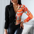 thumbnail image 2 of CEHVOM Long Sleeve Shirts For Women Button Down V-Neck Floral Graphic Contrast Color Novelty Fall Blouses, 2 of 7