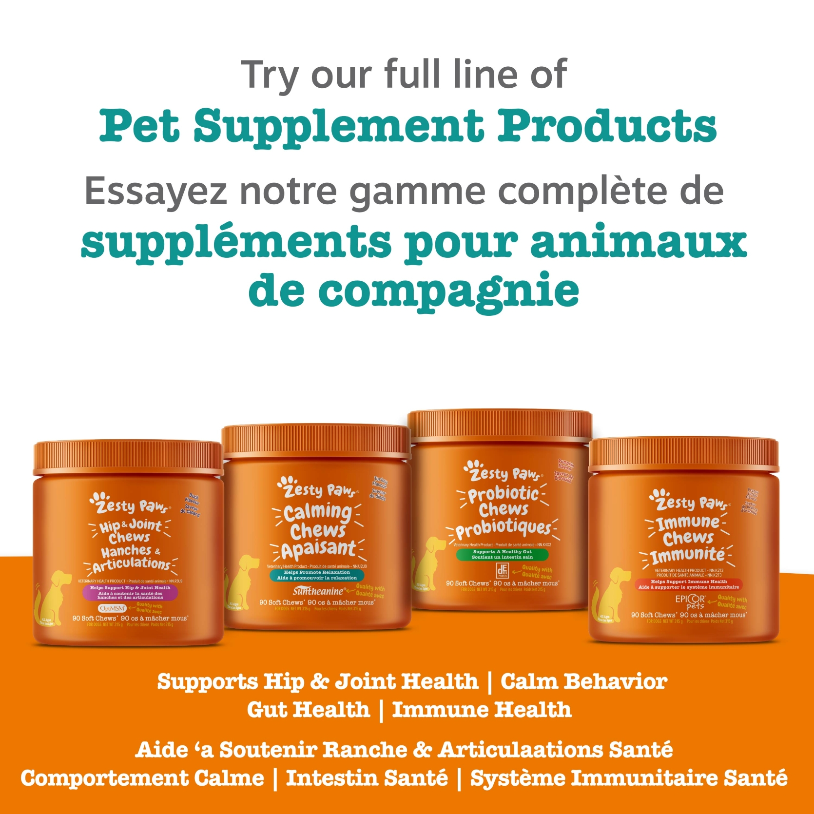 Zesty Paws Apaisant Chews Saveur de Dinde Complément Alimentaire Quotidien pour Chiens, Friandises Molles, Paquet de 90