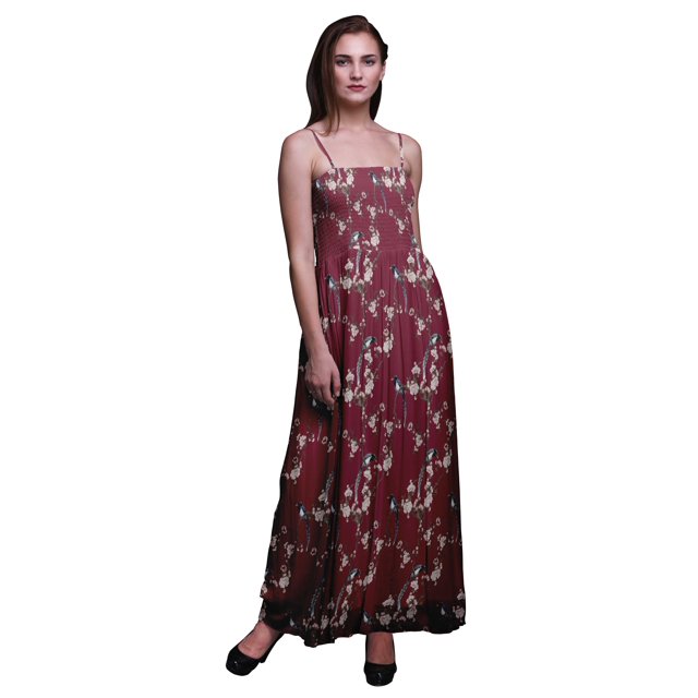 Bimba Floral & Paradise Whydah Bird Bimba Robe Fluide à Bretelles Spaghetti Smockée Imprimée pour Femmes-Petit