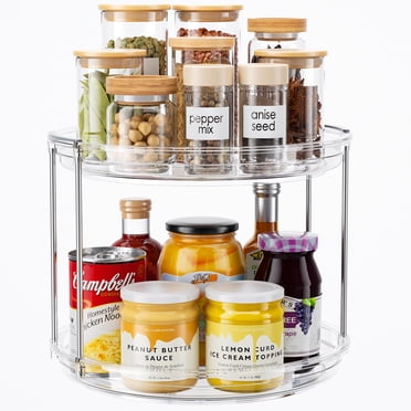 LAMU Organisateur d'Armoire à Plateau Tournant à 2 Niveaux Lazy Susan, Organisateur d'Épices de Cuisine Rotatif, Étagère de Rangement pour Cuisine, Réfrigérateur et Salle de Bain, Porte-Maquillage Rangement Cosmétique et Organisateur Transparent