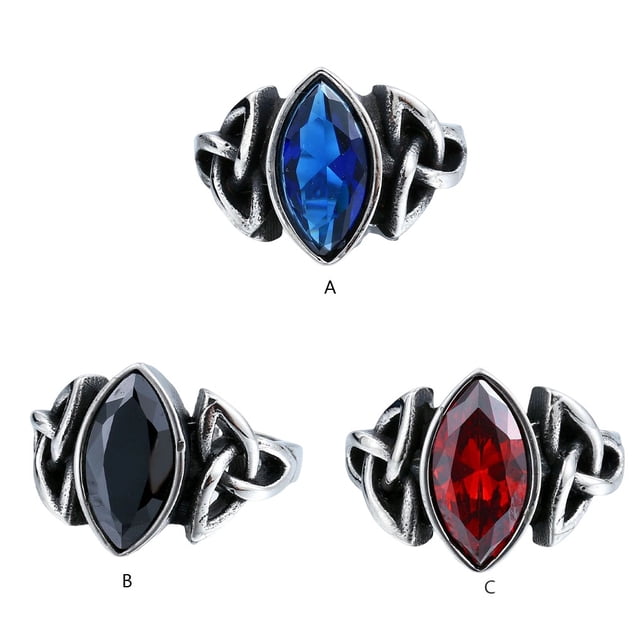 Men Crystal Ring Party Ceremony Wedding Boys Vintage Style Simple Design Portable Steel Rings Hand Jewellery Birthday Gift Red Size 12