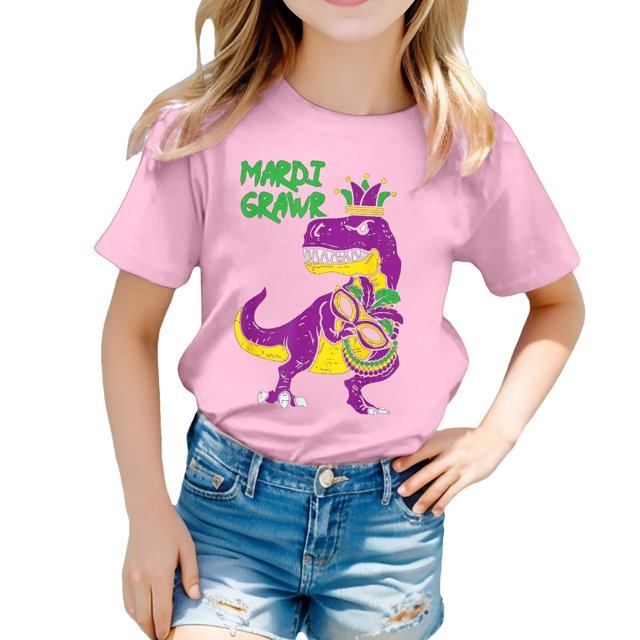 LUOGENLI T-Shirt pour Filles T-Shirt Décontracté Imprimé à Col Rond à Manches Courtes T-Shirt Chemise Décontractée Chemises pour Filles Longueur Midi 3-4 Ans