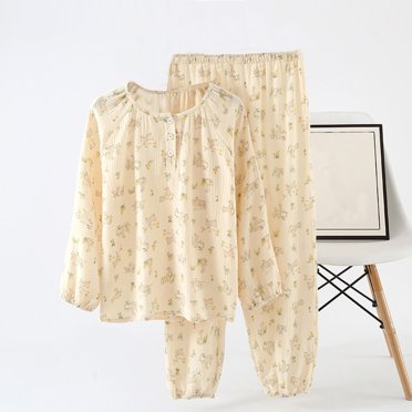 Aqestyerly Ensemble de Pyjama Imprimé pour Femmes, Haut à Manches Longues avec Boutons et Pantalon Grand pour Vêtements de Maison HWRETIE