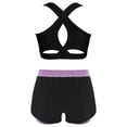 thumbnail image 2 of MSemis Kids Girls 2pcs Sports Set Keyhole Cross Back Tank Tops and Shorts Set For Yoga Gymnastics Dance Light Purple 14, 2 of 4