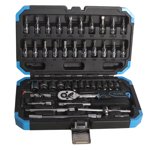 FIXTEC Car Mechanics Tool Set with 1/4" Drive Quick Reversible Ratchet Handle (46-Pieces)