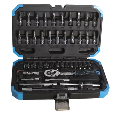 FIXTEC Car Mechanics Tool Set with 1/4" Drive Quick Reversible Ratchet Handle (46-Pieces)