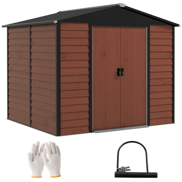 Outsunny Remise de Rangement Extérieure 8 Pieds X 7 Pieds Remise de Jardin avec Serrure, Teck