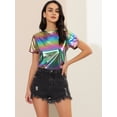 thumbnail image 3 of INSPIRE CHIC Women's Party Metallic Textured Short Sleeve Shiny Multi Color Top, 3 of 6